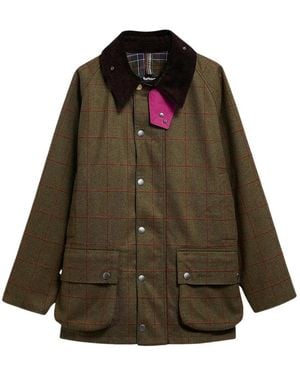 Chiara D'Este Check-Pattern Corduroy-Collar Coat - Brown