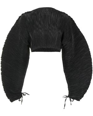 Cult Gaia Mala Balloon-sleeve Plissé-satin Cropped Top - Black