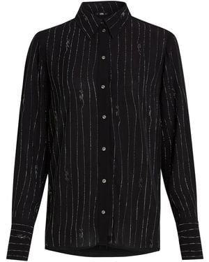 KARL LAGERFELD Pinstriped Rhinestone-Embellished Shirt - Black