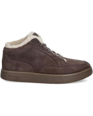KENZO Shearling-trim Leather Sneakers - Brown