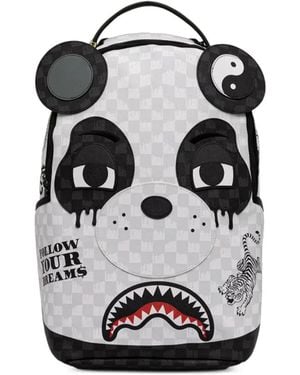 Sprayground Panda-Motif Checkerboard-Print Backpack - Black
