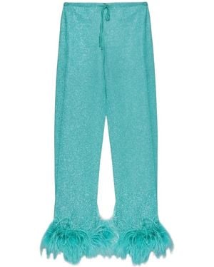 Oséree Feather-Trim Pants - Blue