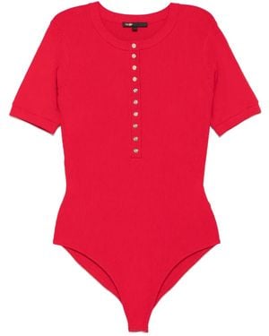 Maje Ribbed-Knit Cardigan - Red