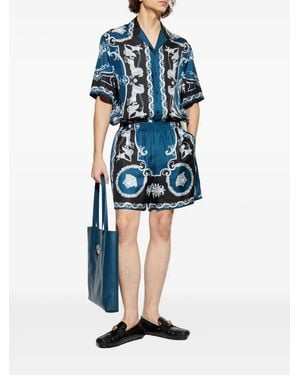 Versace Baroque-Printed Silk-Nylon Shorts With Elastic Waistband - Blue
