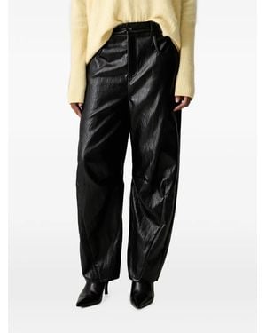 ViCOLO Calf Leather Palazzo Pants - Black