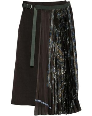 Sacai Gonna Midi Con Stampa Paisley - Nero