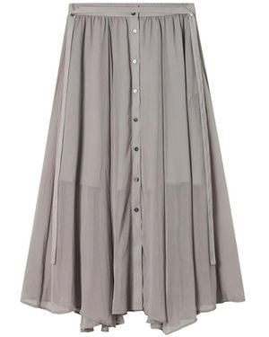 B+ AB Long Button-Front Pleated Skirt - Grey