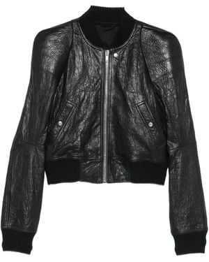 Rick Owens Structured-Shoulder Leather Jacket - Black