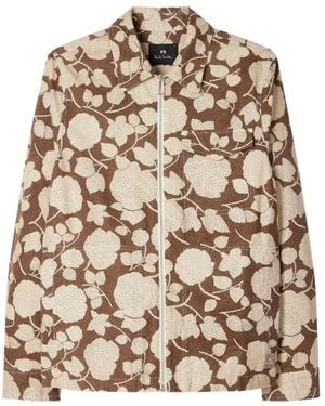 Paul Smith Perforated Floral Zip Jacket - Natural