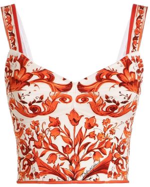 Dolce & Gabbana Maiolica Print Silk Top - Red