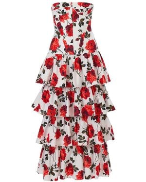 Carolina Herrera ローズプリント ティアードドレス - レッド