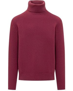 Seven Gauge Roll-Neck Sweater - Red