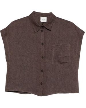 Alysi Cropped Linen Shirt - Brown