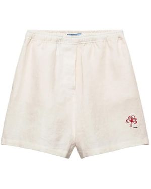 Prada Bestickte Shorts Aus Leinen - Weiß
