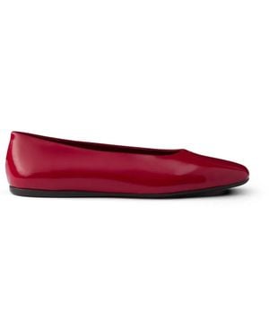 Prada Brushed Leather Ballerinas - Red