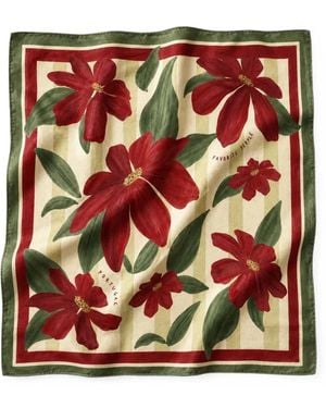 Favorite People Lucky Floral-Print Striped Scarf - Red