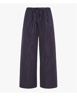 Another Tomorrow Striped Cotton Trousers - Blue