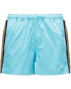 K-Way Stripe-Detail Swim Shorts - Blue