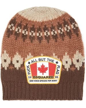 DSquared² Canadian-Flag Knit Beanie - Brown
