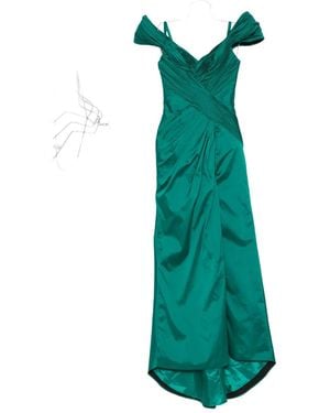 Tarik Ediz Vestido Largo Con Hombros Plisados - Verde