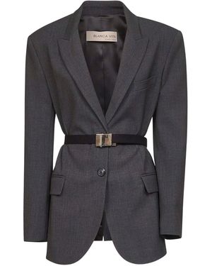 Blanca Vita Peak-Lapel Belted Blazer - Black