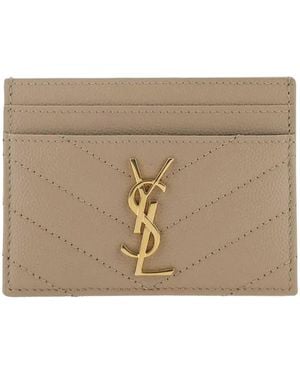 Saint Laurent Cassandre Matelassé Leather Cardholder - Natural