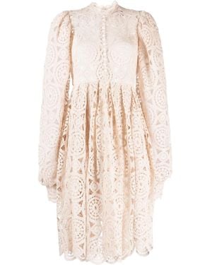 ANOUKI Puff-Sleeve Crochet-Cotton Dress - Natural