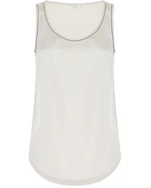 Brunello Cucinelli Embellished-Trim Satin Top - White