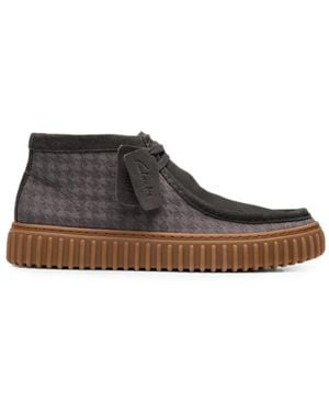 Clarks Torhill Hi Houndstooth-Pattern Suede Desert Boots - Brown