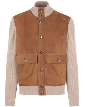 Brunello Cucinelli Suede-Panel Cardigan - Brown