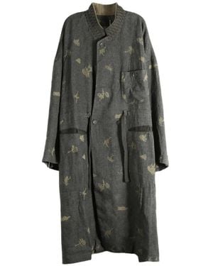 Ziggy Chen Graphic-Print Button-Up Trench Coat - Grey