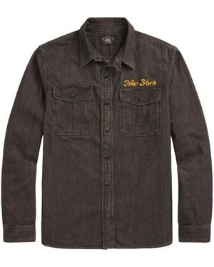 RRL Embroidered-Design Shirt - Black