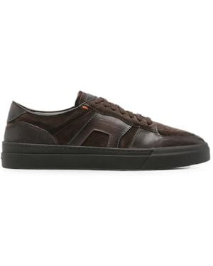 Santoni Suede-Panelled Leather Sneakers - Black