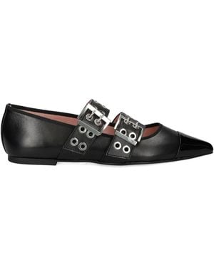 Pretty Ballerinas Buckle Eyelet Ballet Flats - Black