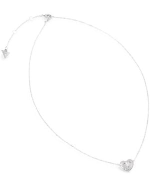 Guess Crystal-Embellished Heart-Pendant Necklace - White