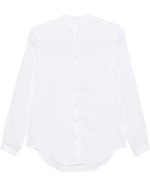 Xacus Mandarin-Collar Curved-Hem Shirt - White