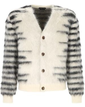 Tom Ford Striped Mohair-Blend Cardigan - Natural