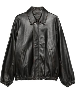 Ssstein Veste En Cuir À Col Cranté - Black