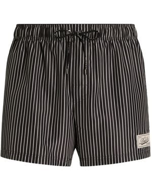 Dolce & Gabbana Striped-Pattern Swim Shorts - Grey