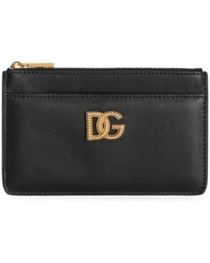Dolce & Gabbana Calfskin Card Holder With Dg Logo - Black