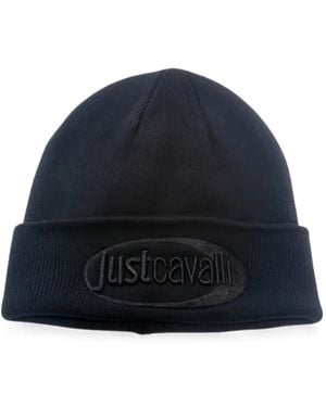 Just Cavalli Logo-Embroidered Turn-Up Beanie Hat - Blue