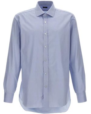 Barba Napoli Button-Cuffed Poplin Shirt - Blue