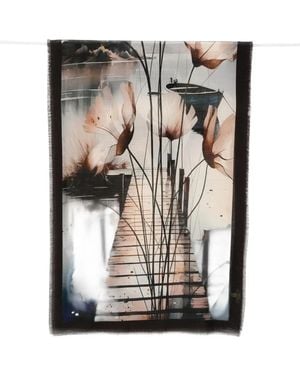 D'Aniello Graphic-Print Frayed-Edge Scarf - Black