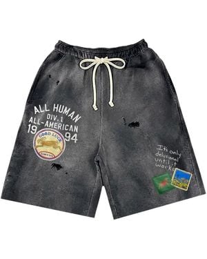 ALL HUMAN 7Am Embroidered Distressed Shorts - Blue