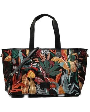 V73 Bolso de hombro con estampado tropical y borla - Negro