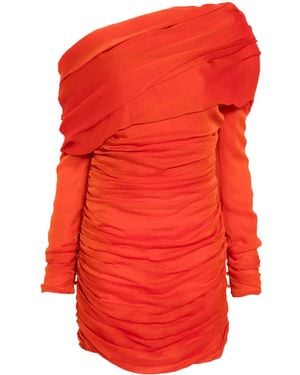 Saint Laurent Off-Shoulder Ruched Minidress - Red