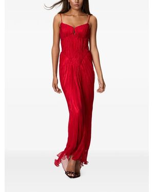 NORINA ST Cat Lace-Up Crinkled-Chiffon Maxi Dress - Red