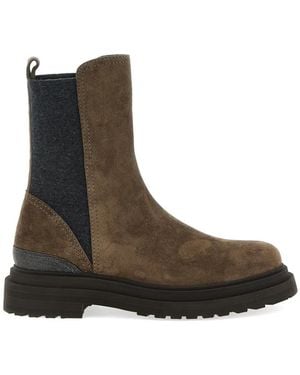 Brunello Cucinelli Monili-Embellished Suede Ankle Boots - Brown