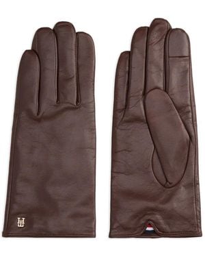 Tommy Hilfiger Guantes Chic de piel con logo - Marrón