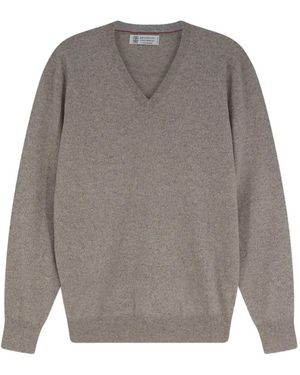 Brunello Cucinelli V-Neck Cashmere Jumper - Grey